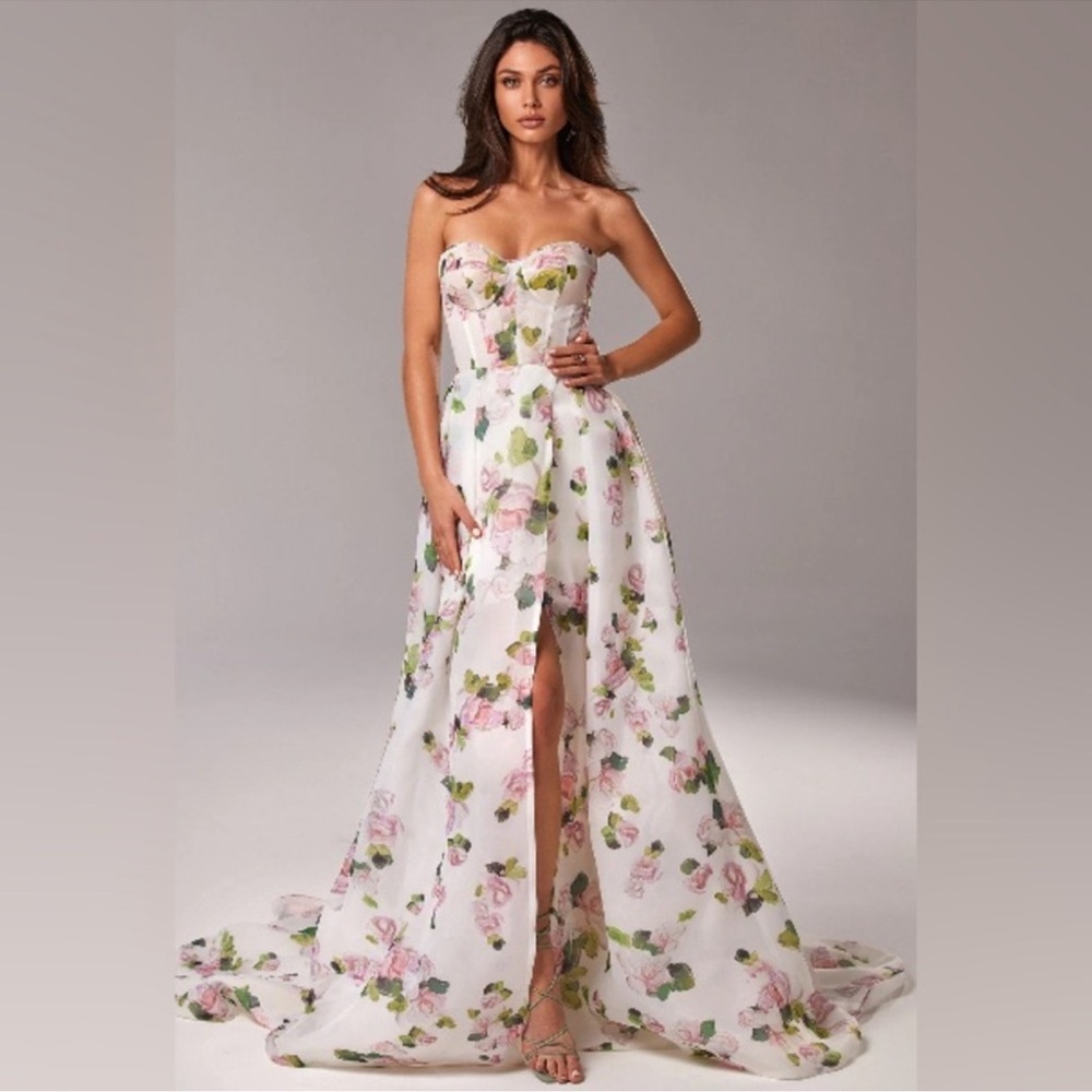 MillaNova Strapless Floral Dress in White and Pink